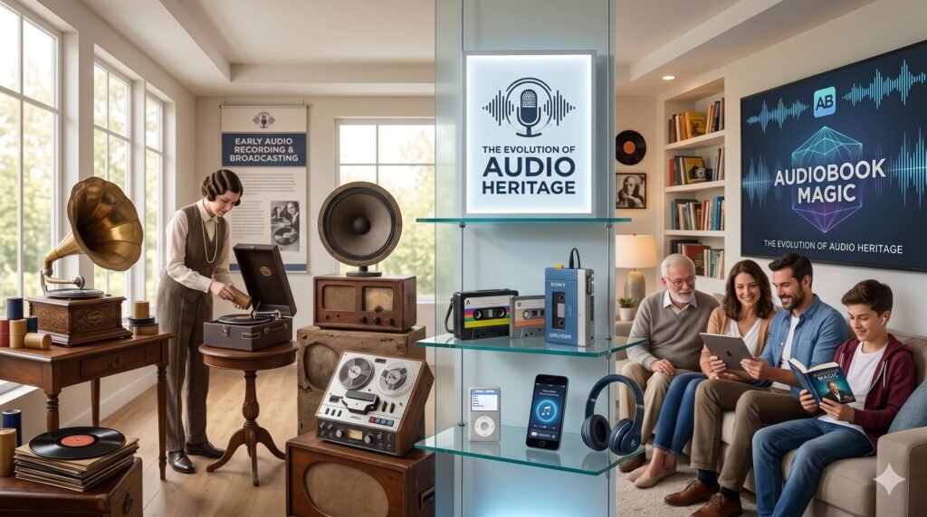 evolution from analog phonographs to audiobook magic.